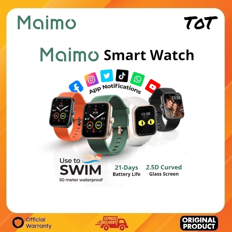 Maimo Smart Watch Curved 2.5D HD Screen SpO2 5ATM Waterproof Heart Rate ...