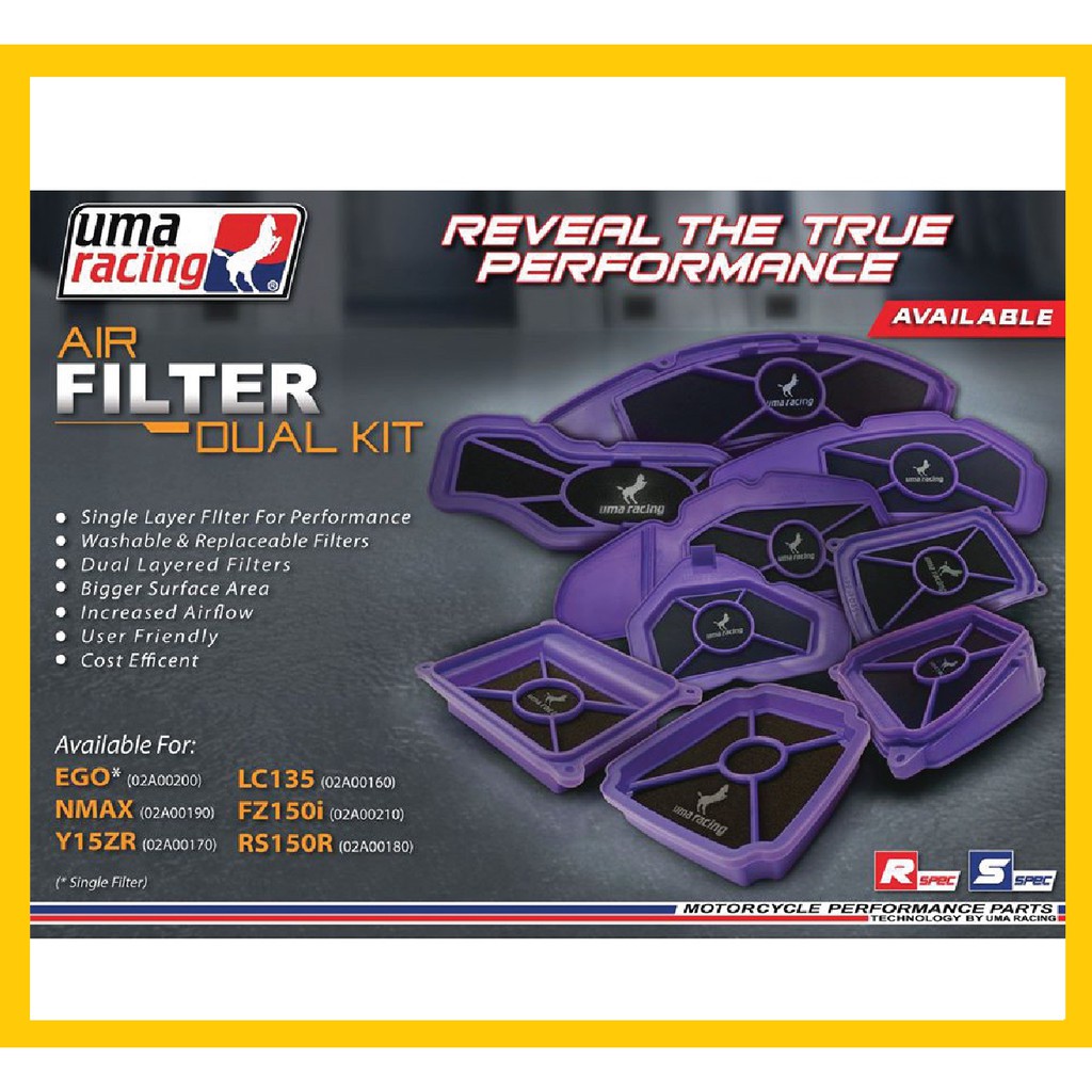 UMA RACING AIR FILTER DUAL KIT YAMAHA Y15ZR LC135 NVX155 HONDA RS150 PCX150 Y16 Y16ZR Shopee