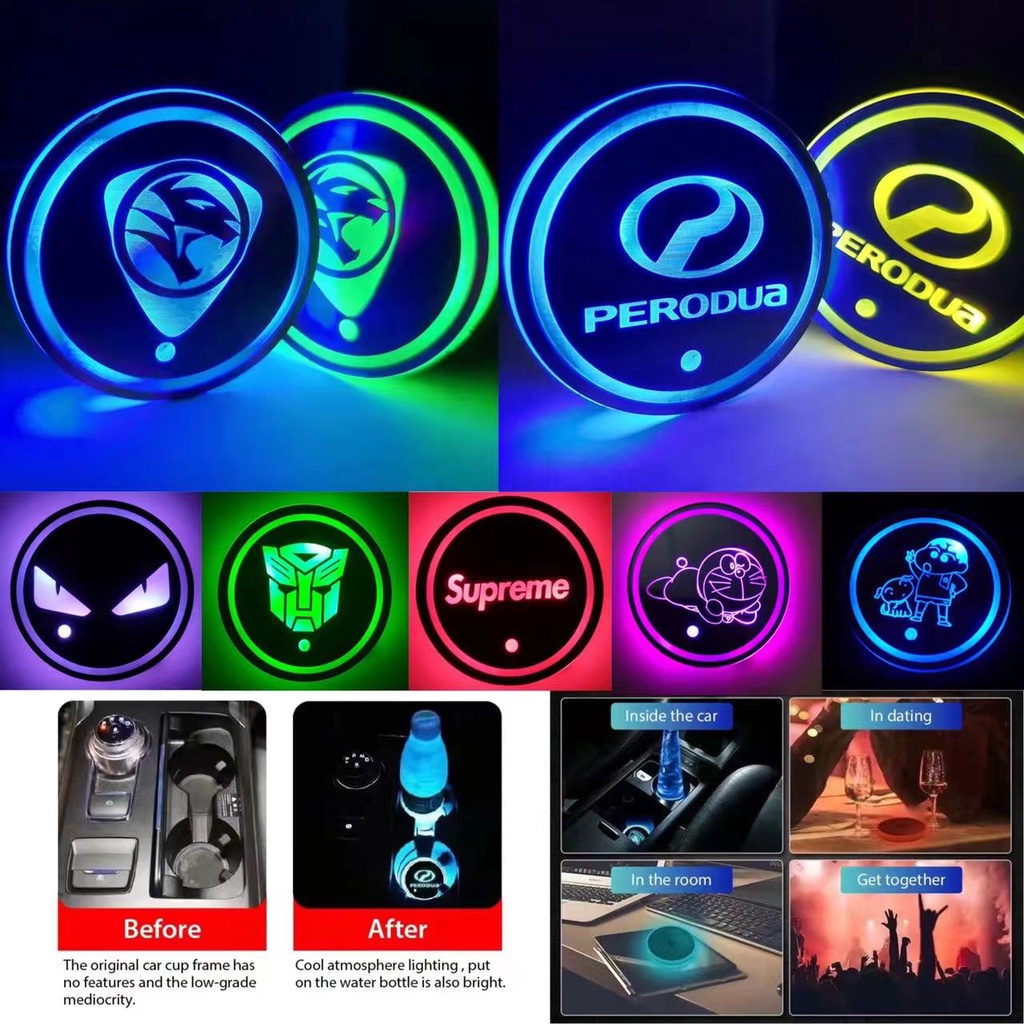 1pc Universal LED Car Cup Mat Pad RGB mood Light Holder Drink