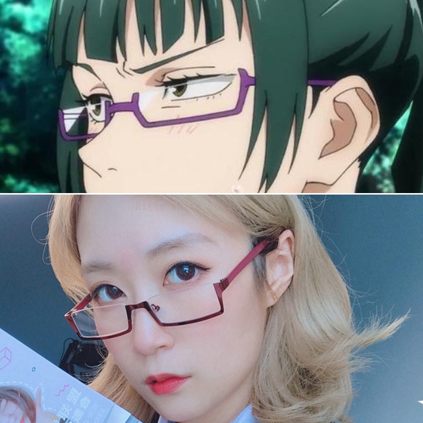 Jujutsu Kaisen Maki Zenin Cosplay Glasses Purple Half Frame Eyeglasses ...