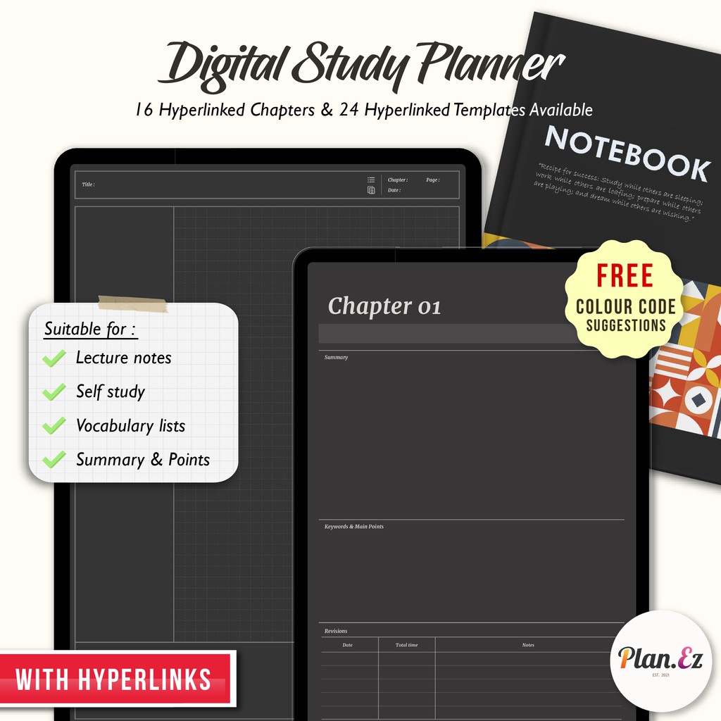 Goodnotes/Notability Hyperlinked Digital Study Planner Notebook with ...