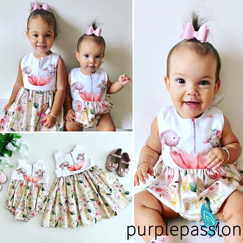 PURP Easter Newborn Kids Baby Girl Sister Matching Outfits Bunny