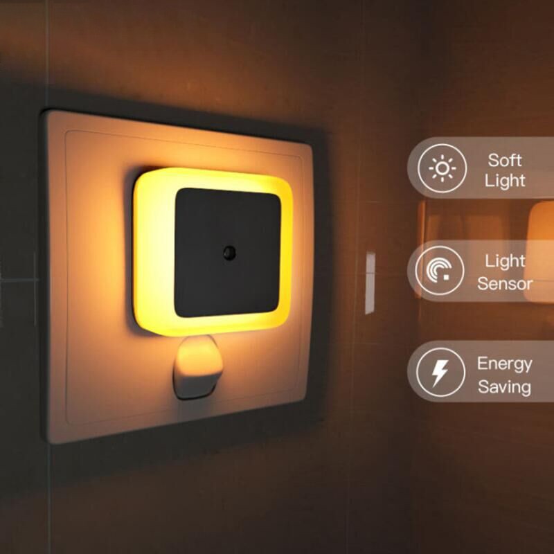 Sensor LED Night Light Mini Square Light Control Light EU Plug | Shopee ...