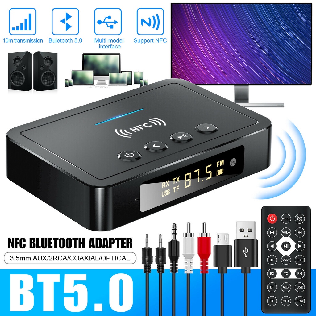 Bluetooth 5.0 Transmitter Receiver Wireless 3.5mm Adapter AUX NFC to 2 RCA Audio Shopee Malaysia