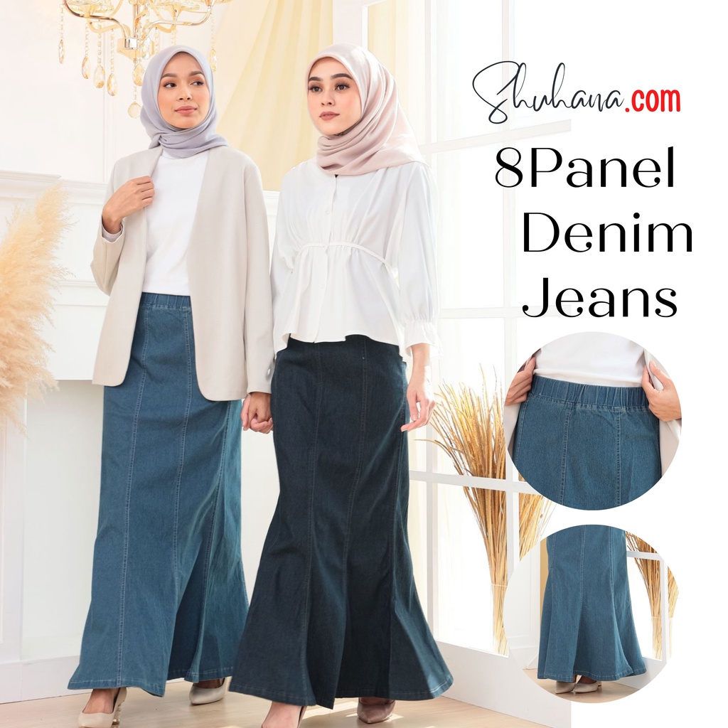 Skirt Jeans Long Denim Muslimah 8 Panel | Shopee Malaysia