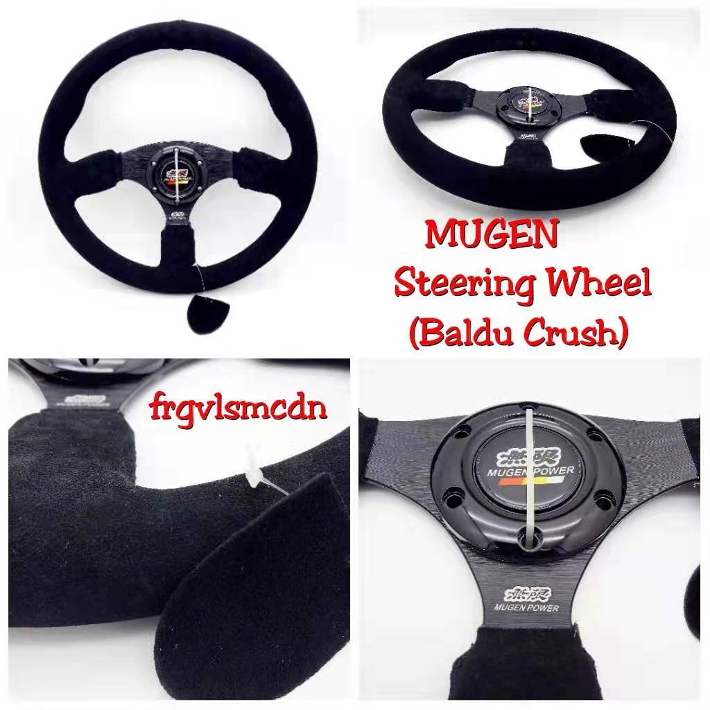 Mugen Suede Steering Wheel 350mm Black Spoke Flat Sport Racing Steering Wheel universal proton