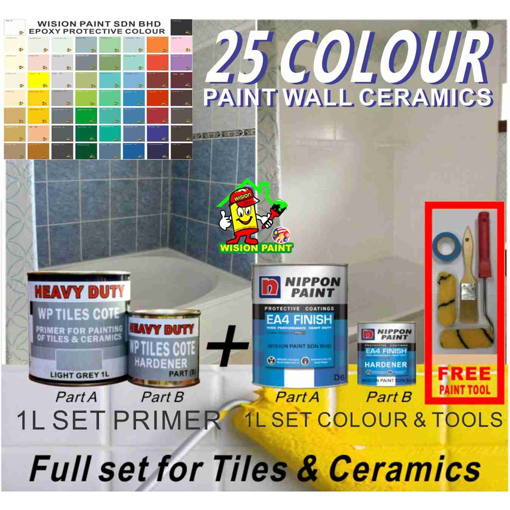 FULL SET NIPPON EA4 CERAMIC & TILES PAINT ( 1L WP TILES COTE , 1L