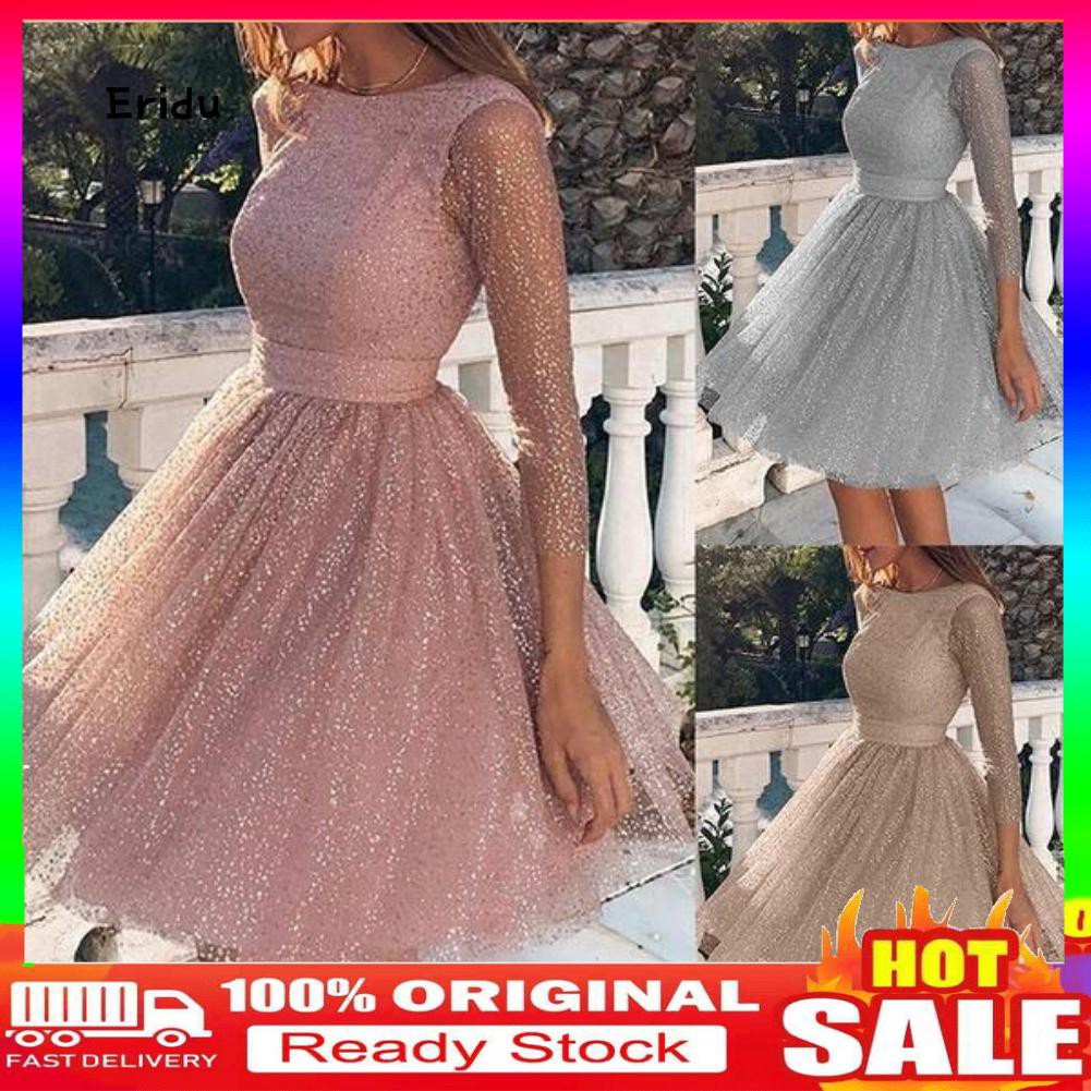 Korean Evening Party Sexy Women See-through Sequins 3/4 Sleeve Backless ...