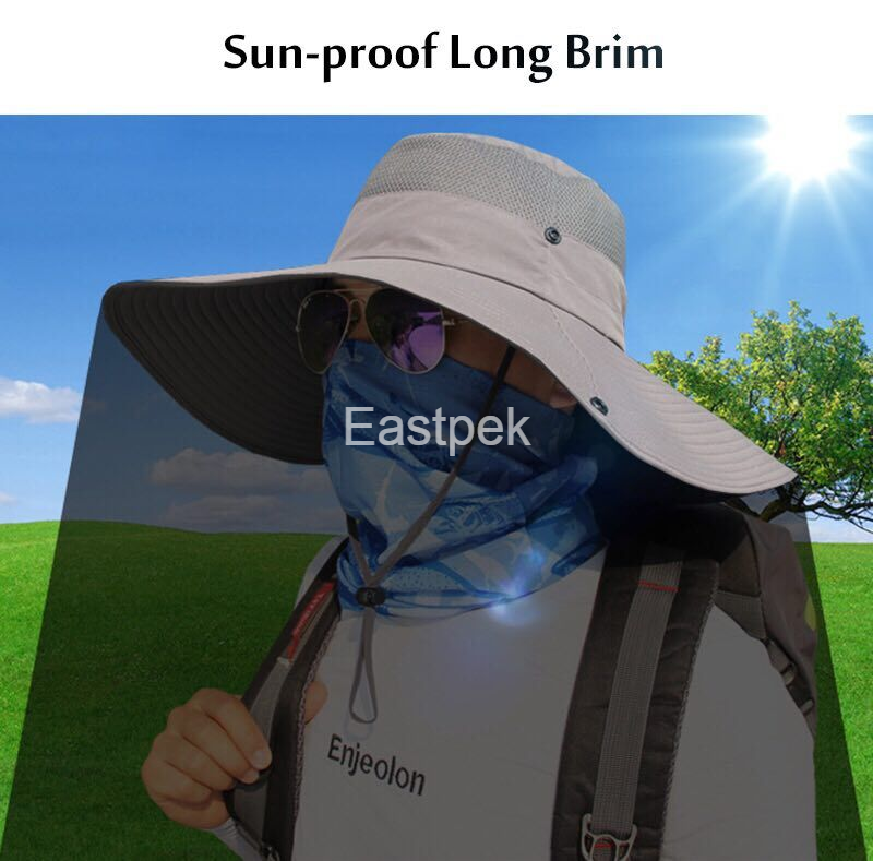 Eastpek 16cm Long Wide Brim Sun Hat Breathable Safari Hat Men Women Boonie  Hat Summer UV Protection Cap Hiking Fishing Bucket Hat Beach
