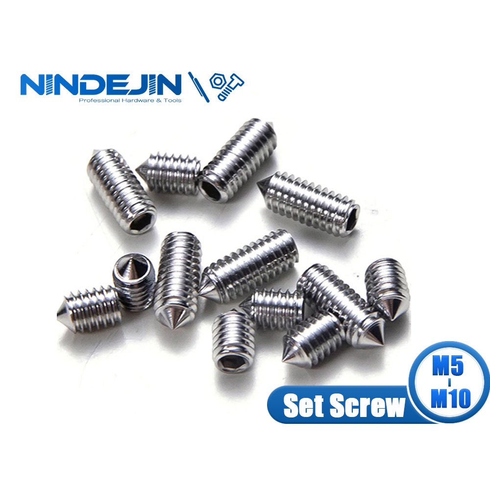 NINDEJIN Hex Socket Set Screw Cone Point Grub Screw 304 Stainless Steel