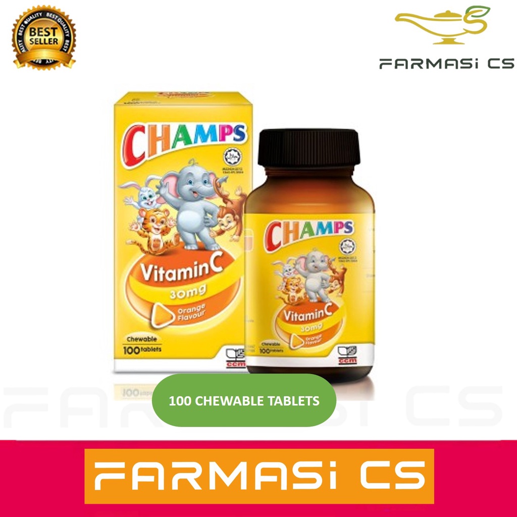 CHAMPS Vitamin C 30mg Orange Flavour 100 Chewable Tablets EXP:09/2025 ...