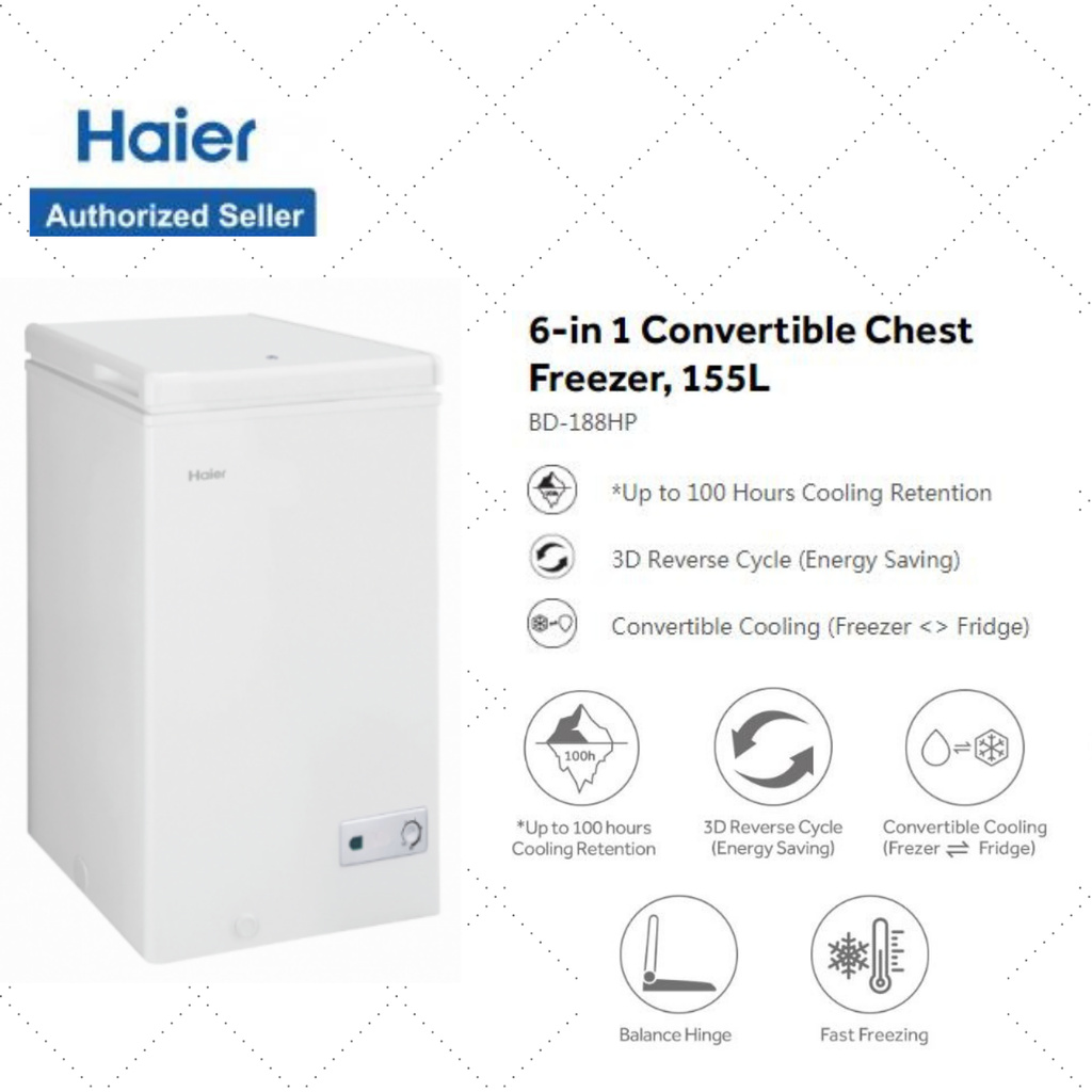 Haier (155L) Chest Freezer Convertible (Freezer Fridge) BD188HP/Haier