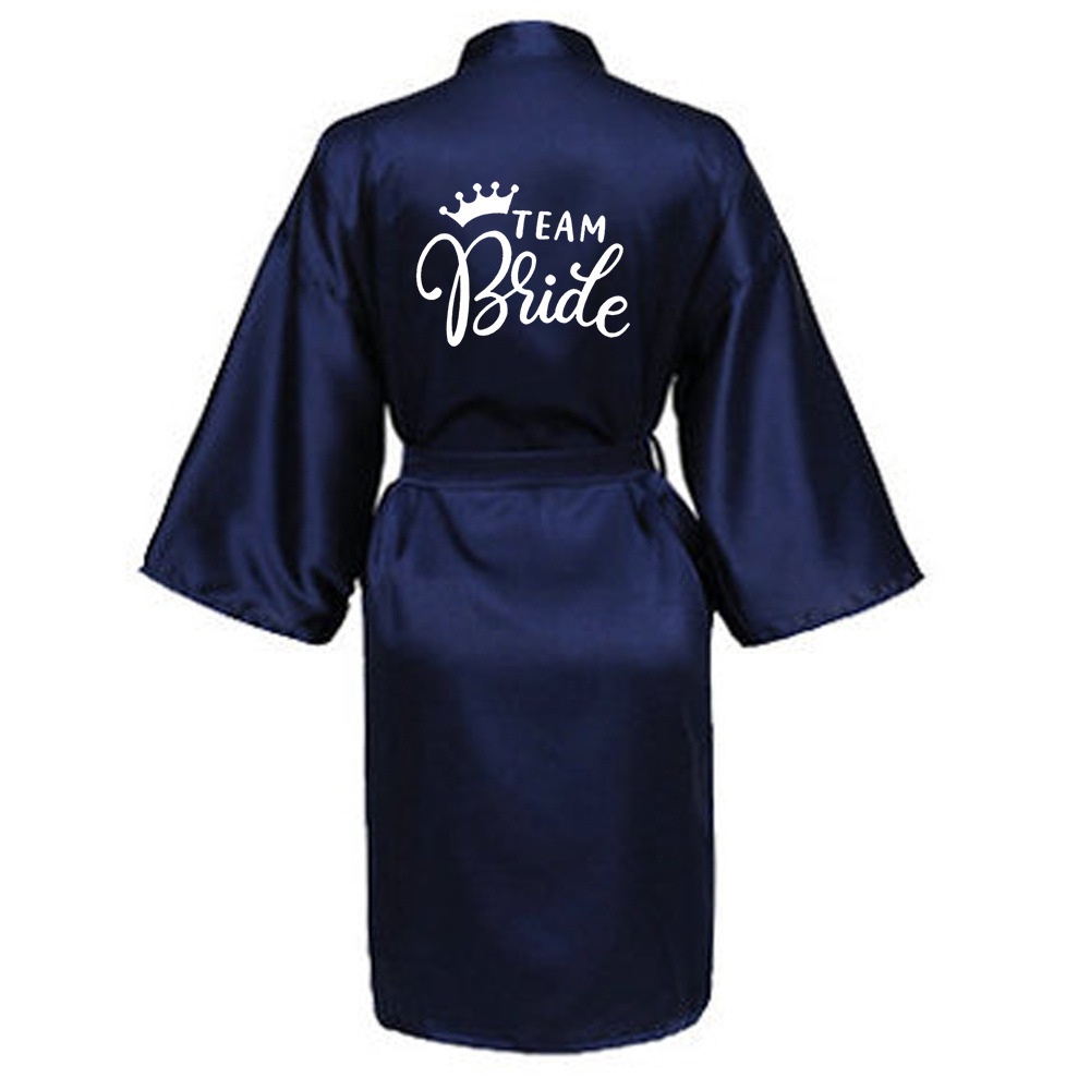 Wedding Party Team Bride Robe With Black Letters Kimono Satin Pajamas