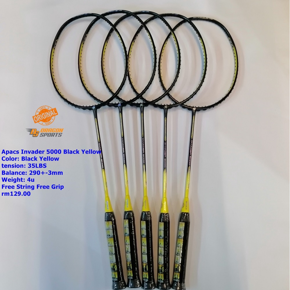 Apacs Invader 5000 Black Yellow Color badminton racket 100 Original