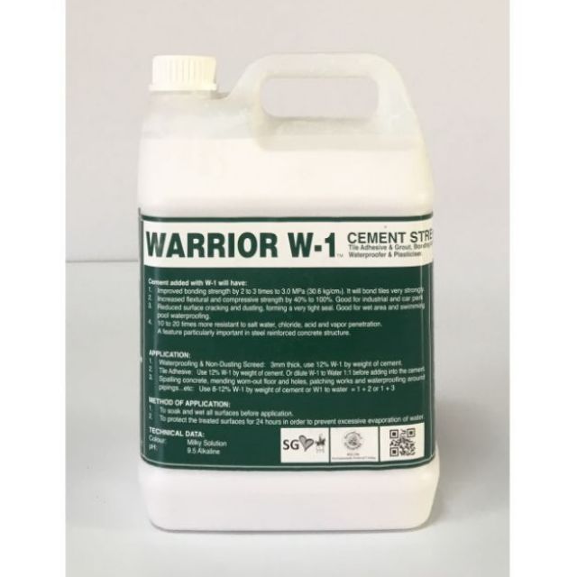 WARRIOR W1 CEMENT STRENGTHENER 4 LITER TILE ADHESIVE&GROUT BONDING