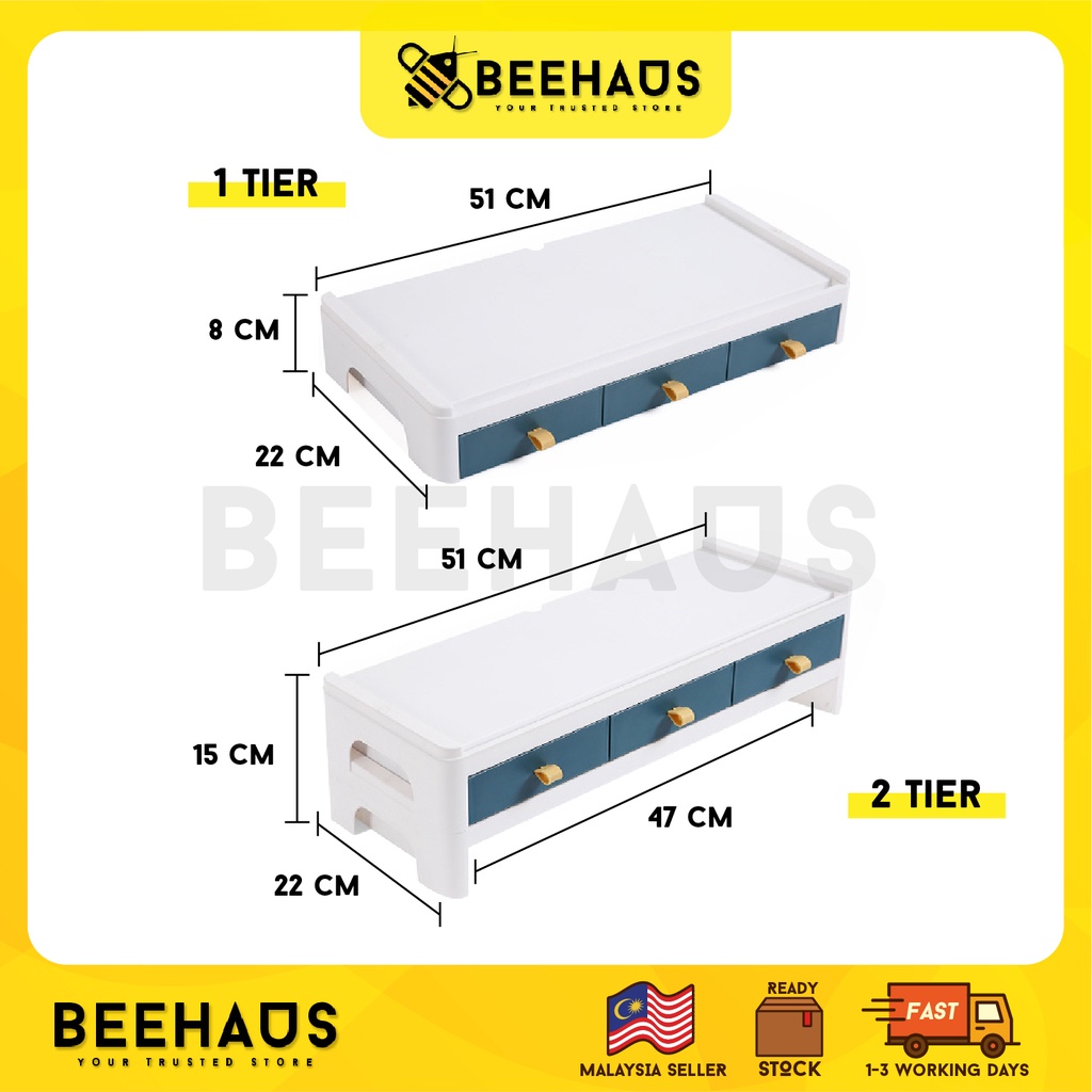 Beehaus Computer Monitor Stand Riser With Drawer | Desktop Organizer ...