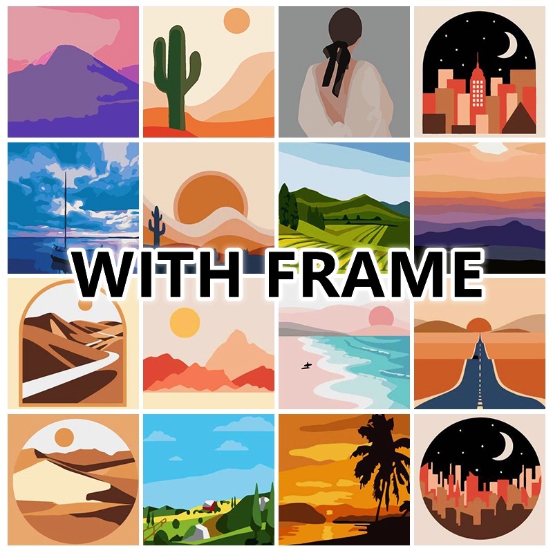 Paint by Number with Frame 20x20cm DIY Oil Painting Canvas for Child