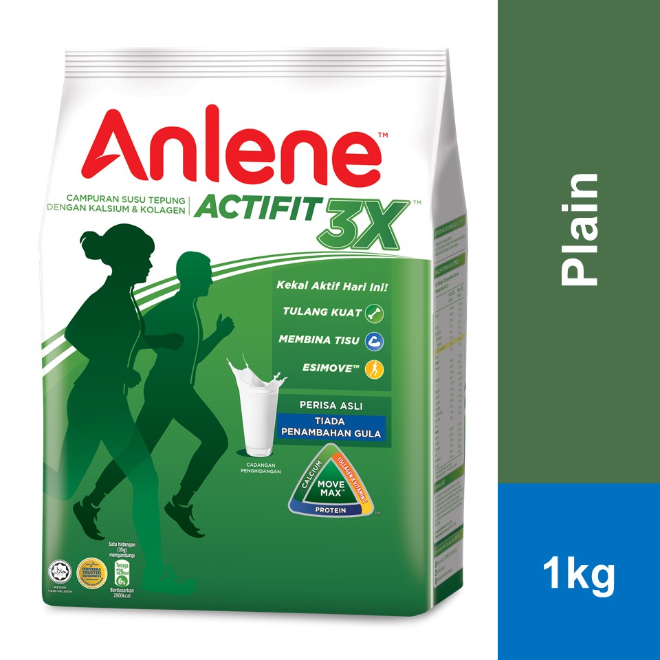 Anlene Actifit 3x Low Fat High Calcium Adult Milk Powder Plain 1kg