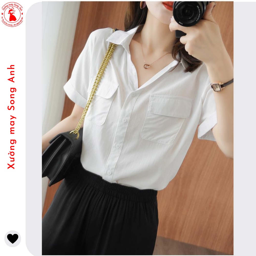 Shortsleeved Women's Shirt With HOTTREND White Shirt With Two Pockets