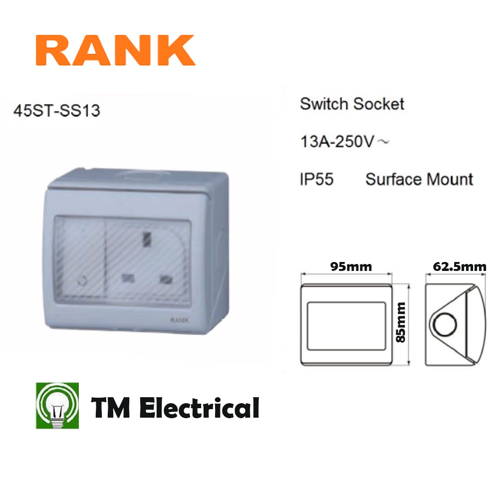 RANK Weatherproof IP55 Waterproof switch plug socket switch cover 13A