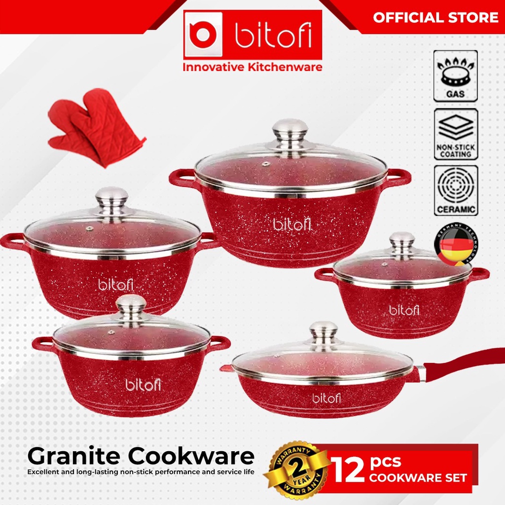 BITOFI GERMANY Granite Plus 12 Pcs Cookware Set Germany Non Stick