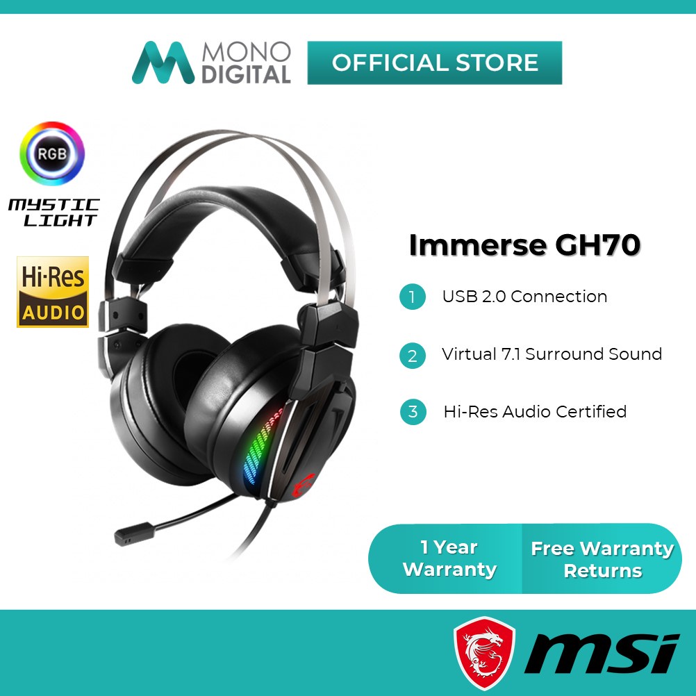 Rgb Gh70 Msi MSI Immerse GH70 RGB Gaming Headset With Stainless