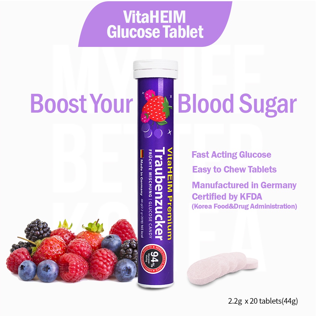 VitaHEIM Glucose 20 Tablets Healthy Blood Sugar Support Mixed Berries