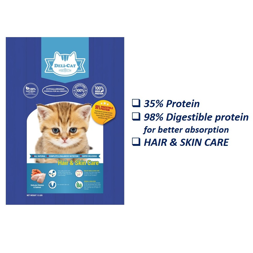 DELI CAT PREMIUM CAT FOOD HAIR SKIN CARE 13 LBS 98 hydrolysed animal protein FORMUALTED IN TURKEY Shopee Malaysia