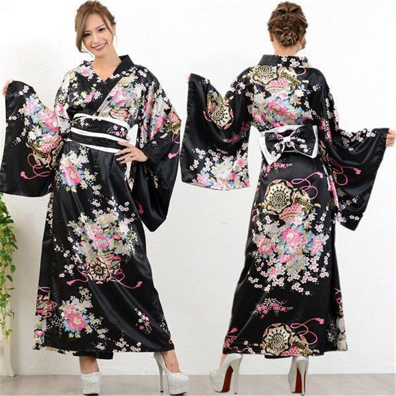 Women Sexy Kimono Yukata With Obi Floral Printed Novelty Evening Dress ...