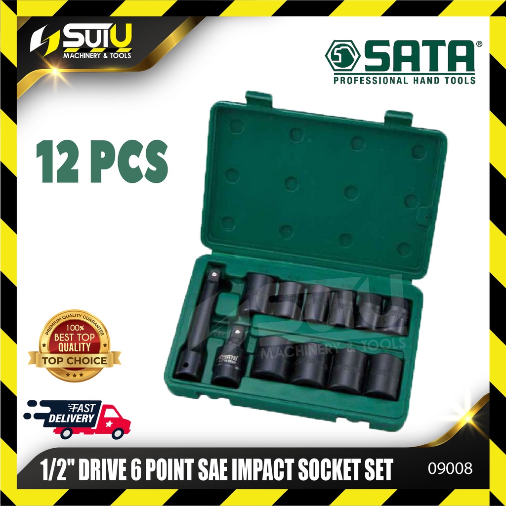 SATA 09008 Drive 6 Point SAE Impact Socket Set 1/2" 12Pcs | Shopee Malaysia