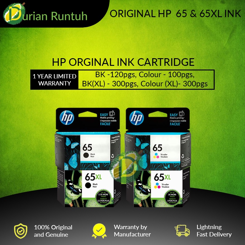 ORIGINAL HP 65 & 65XL Black and Colour Ink | Shopee Malaysia