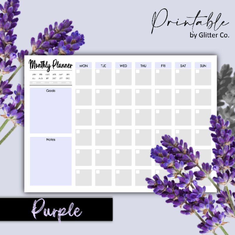 Monthly Planner Printable Purple [Glitter Co.] | Shopee Malaysia
