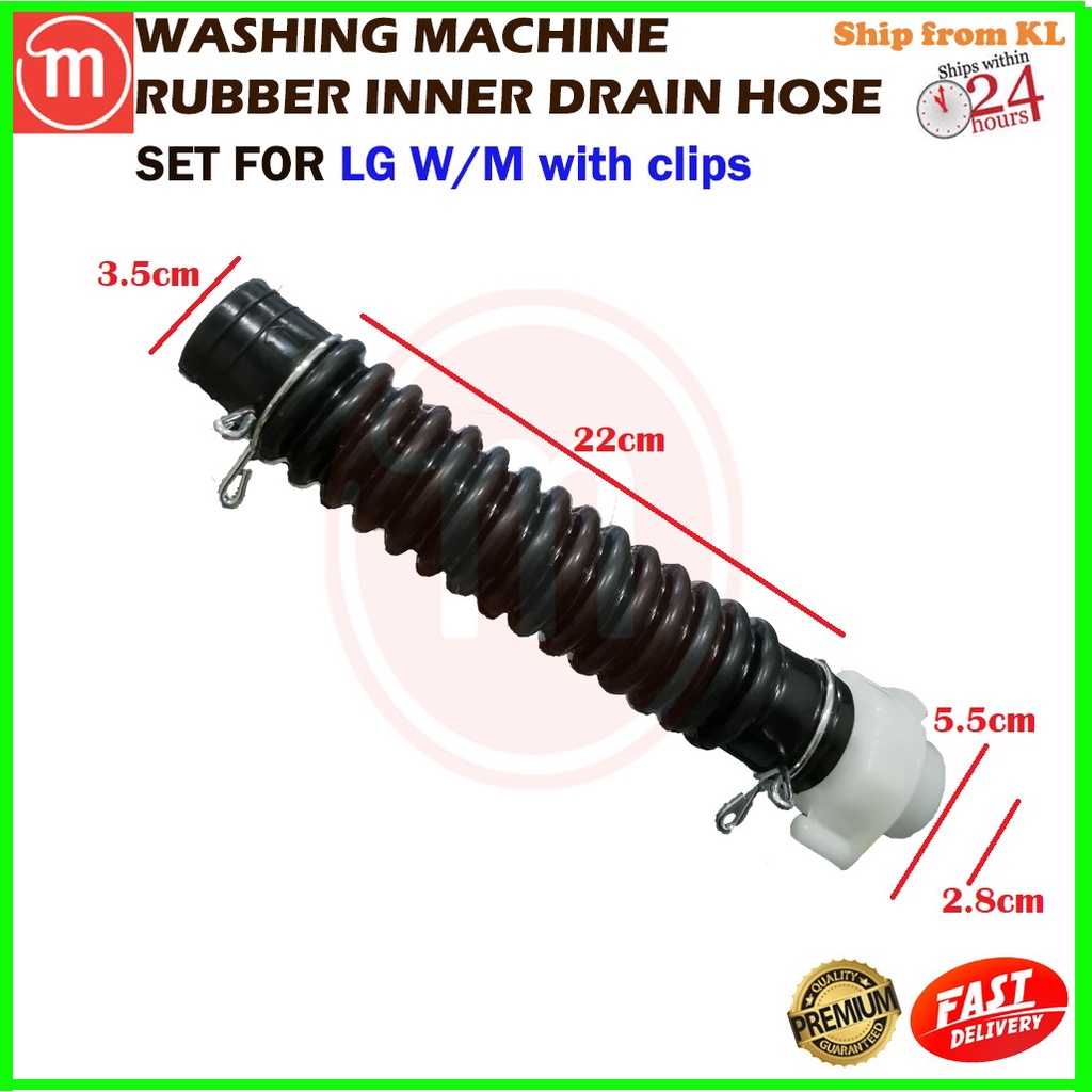 LG Washing Machine Rubber Inner Drain Hose set with clips (IDH25CM