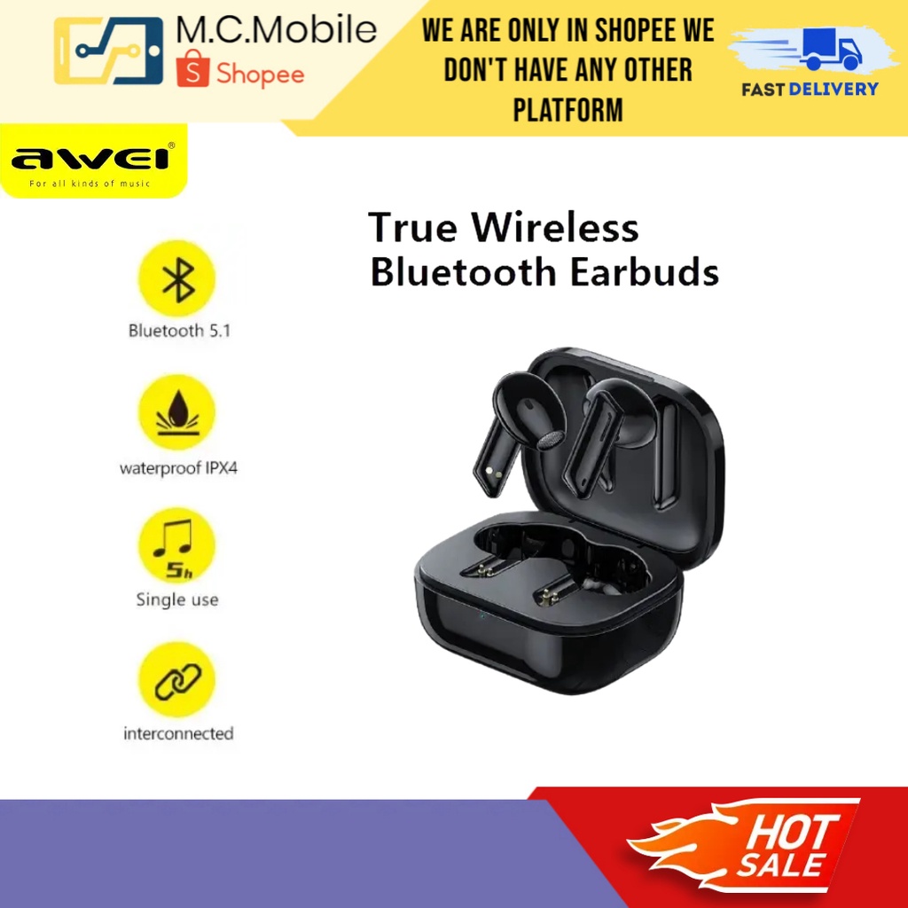 Awei T36 TWS Bluetooth Earphone with Mic in Ear Bass Sound 5.1