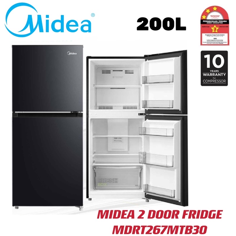 Midea 2 Door Fridge MDRT267MTB30 Gross Capacity 200L Shopee Malaysia
