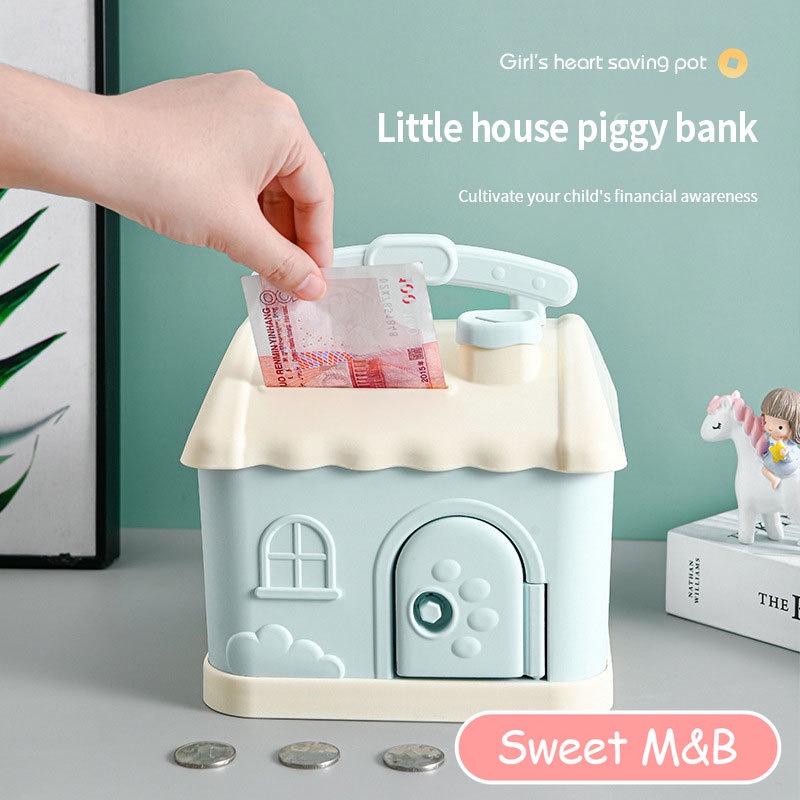 Cute Little House Piggy Banks My First Money Bank with Key Switch