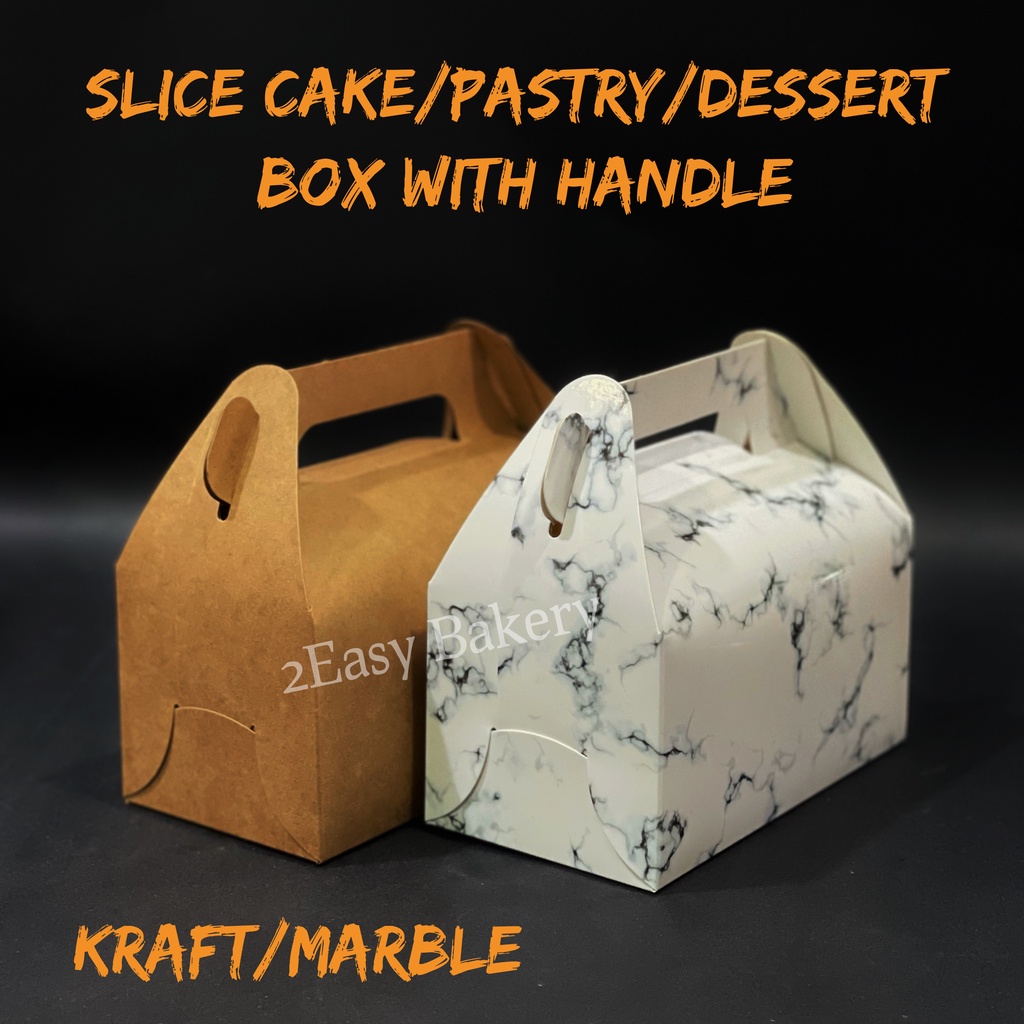 Slice Cake Box With Handle (Kraft / Marble) / Mousse Pastry Cake box ...