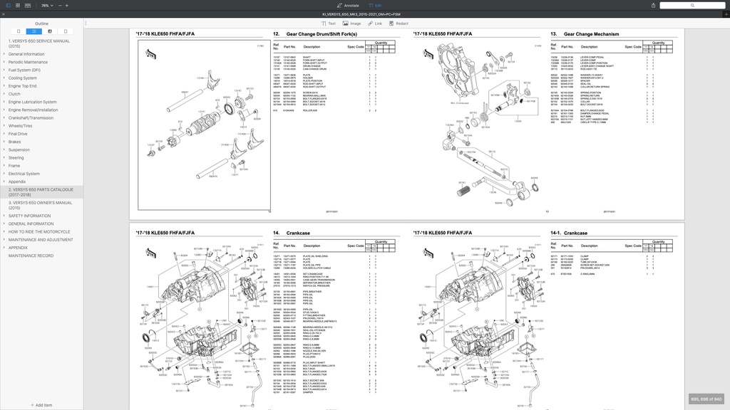 KAWASAKI VERSYS KLE 650 (2015+) SERVICE WORKSHOP MANUAL+ PARTS ...
