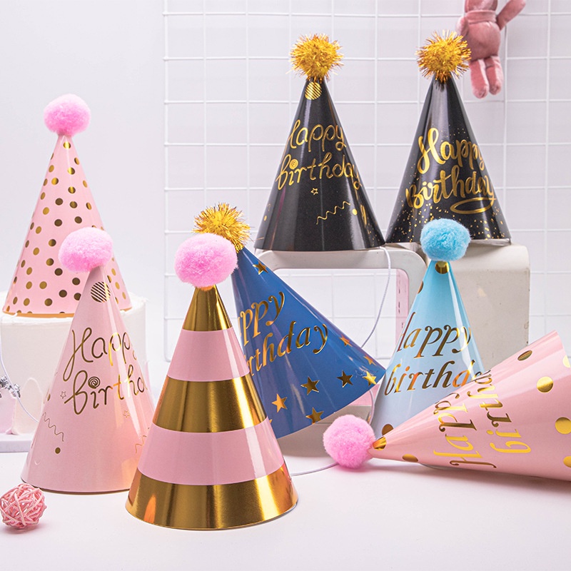 【Clond cake decoration】Happy Birthday Party Decoration Shine Cone Cap ...