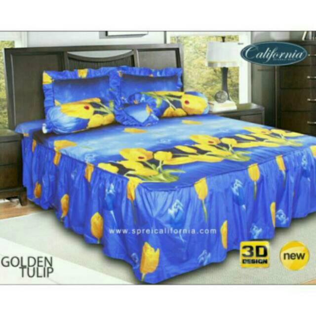 California Tassel Bed Linen, golden tulip motif, king Size, 2 Pillows