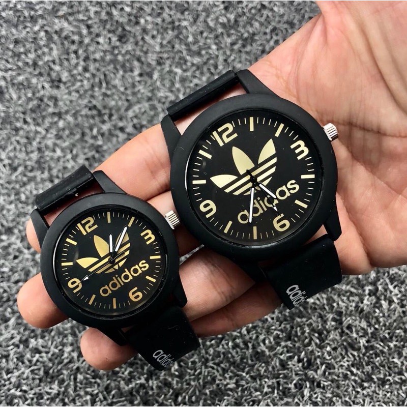 Adidas Couple Quartz Rubber Strap Black Gold Analog Function Diameter Size S