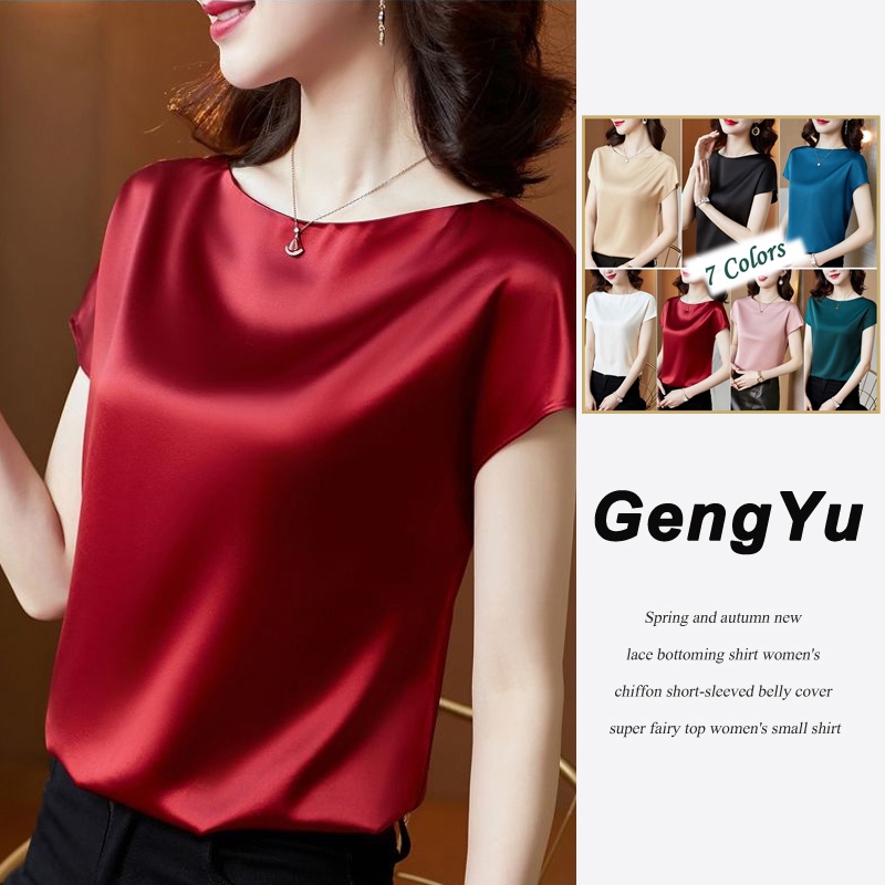 Light Luxury Silk Satin Blouses Women Shirt Slim-fit Sleeveless Tops ...