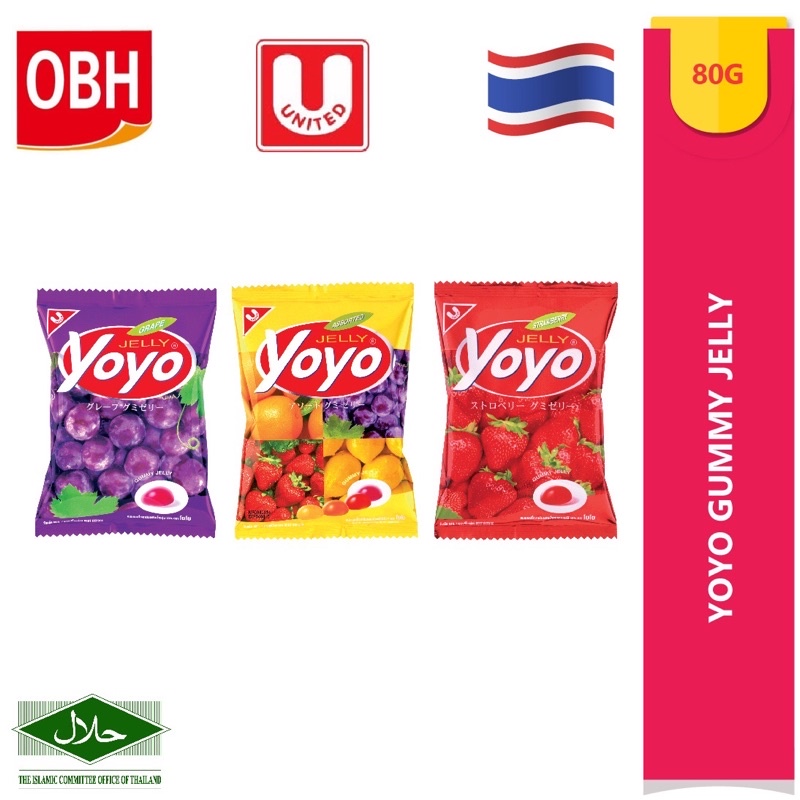YOYO Gummy Jelly Grape/Assorted /Stawberry Flavour Thailand HALAL (80G