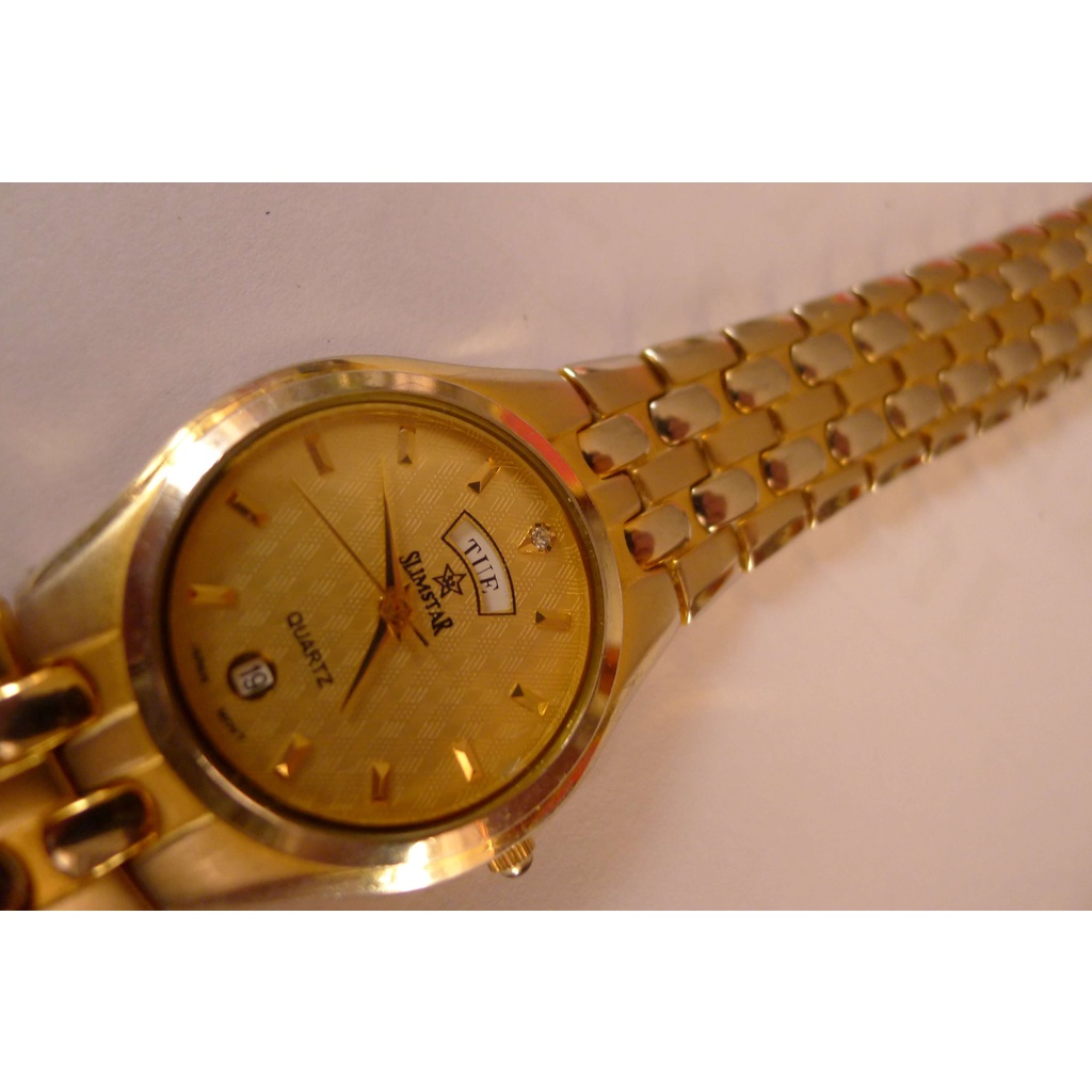 Slimstar Quartz Round Gold Patterned Dial Watch Shopee Malaysia