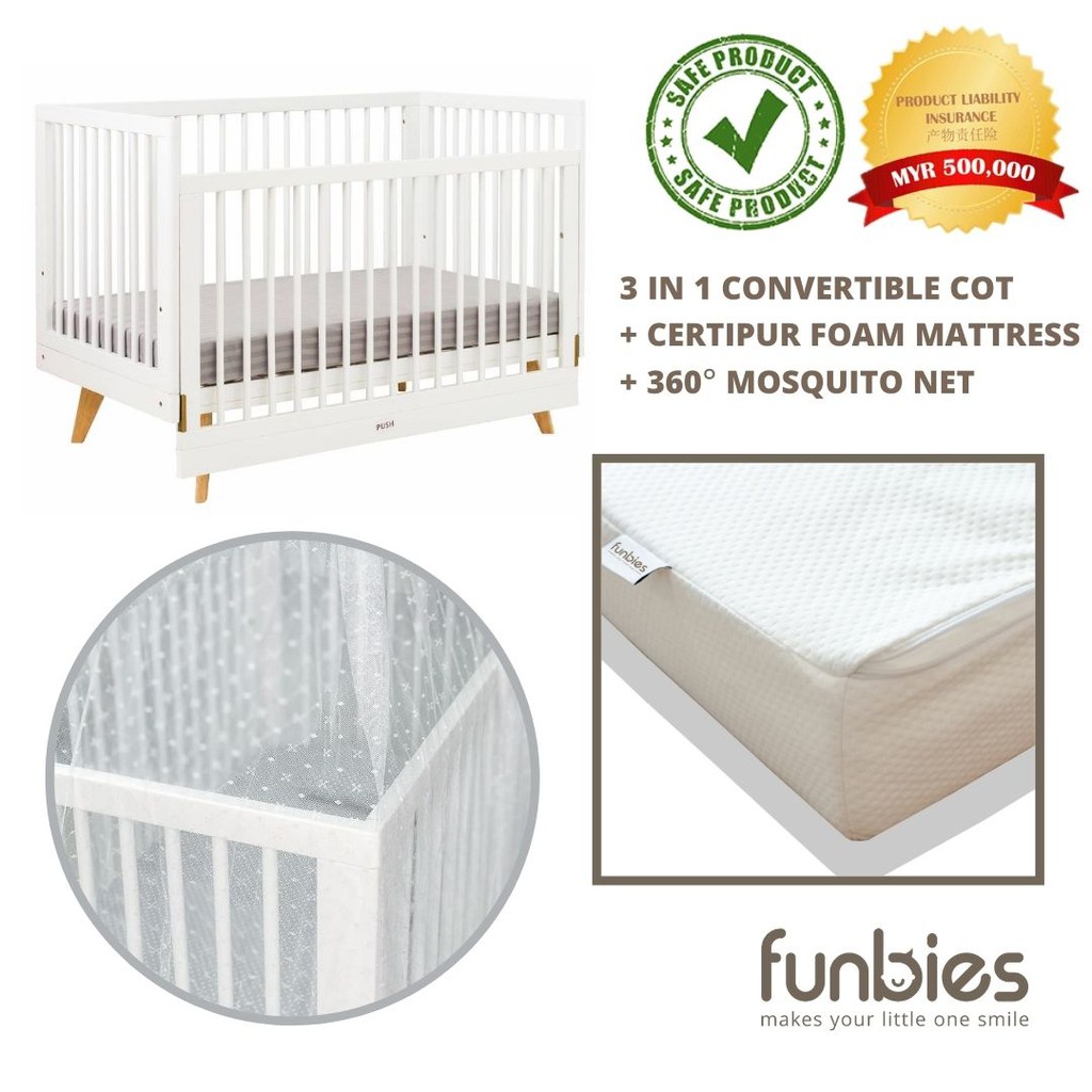 Funbies Viggo 3in1 Baby Cot Set (White) Shopee Malaysia