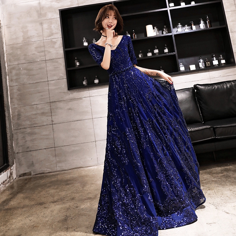 Blue glitter gown sale