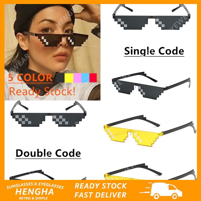 READY STOCK Funny Polygonal Thug Life Mosaic Pixel Sunglasses Women/Men ...