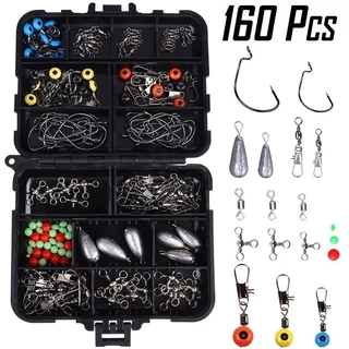 263pcs/Set Fishing Accessories Set with Tackle Box Including Plier Jig  Hooks Sinker Weight Swivels Snaps