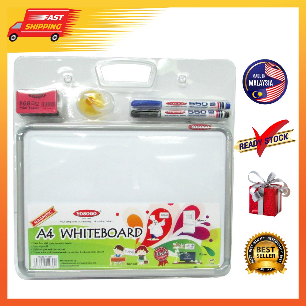 YOSOGO A4 SIZE WHITEBOARD SET WITH PLASTIC FRAME FREE MARKER PEN ...