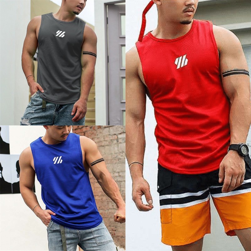 Mens Sleeveless Quick Dry Elastic Singlet Casual Sports Gym Fitness ...